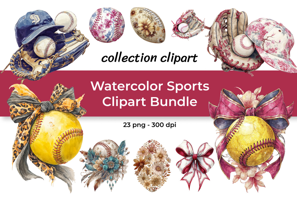 Watercolor Sports Clipart Bundle, a Sport Illustration by InkyQueenArt (Photo 1 of 5)