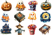 Watercolor Pumpkin Halloween Clipart, an Illustration by SinaCreation (Thumbnail 2 of 5)
