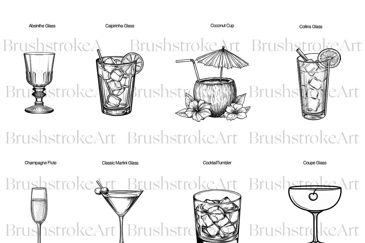 Cocktail Glass Line Art, Wine Glass, a Food Illustration by BrushstrokeArtGB (Photo 2 of 9)