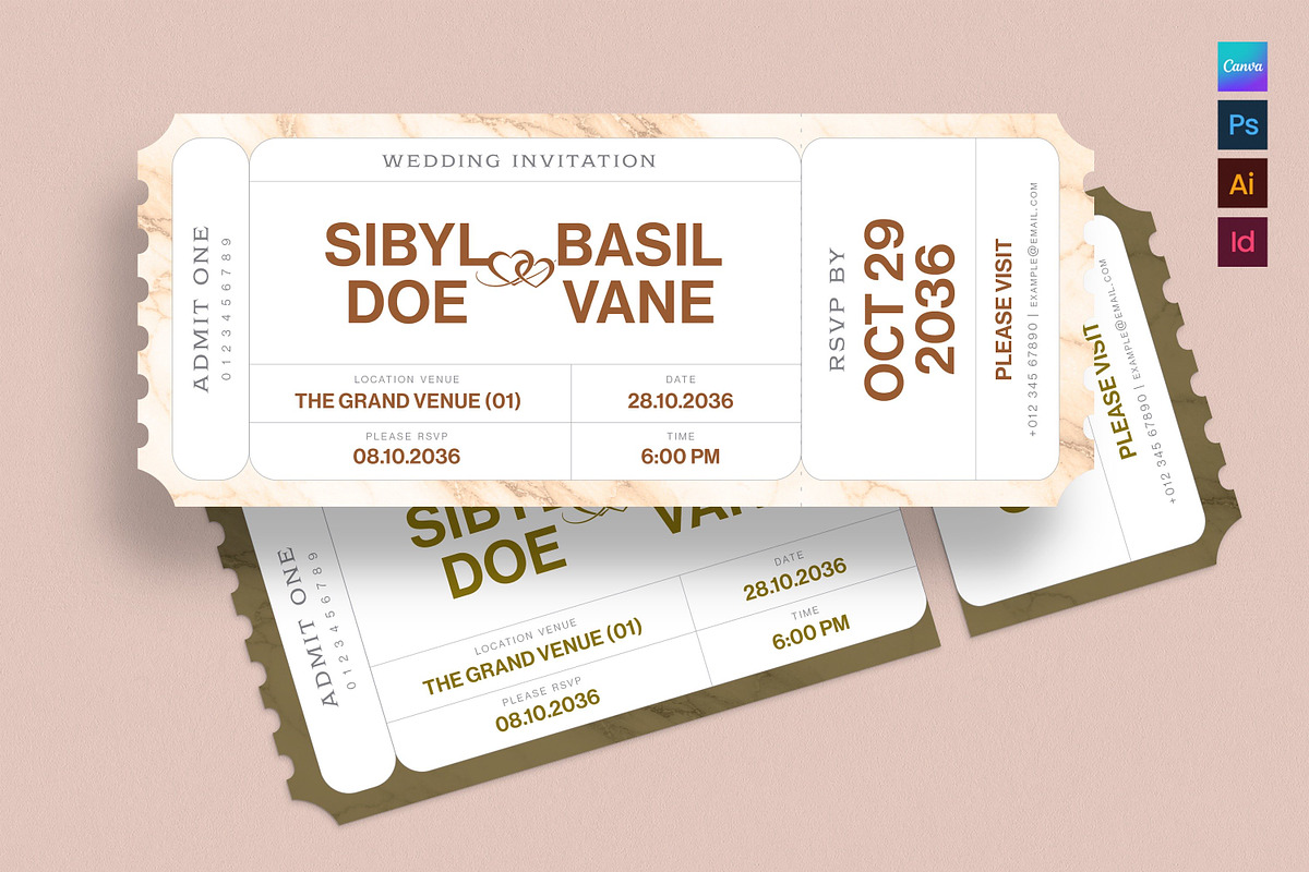 Luxe Wedding Ticket Invitation Templ, an Invitation Template by BrandPacks (Photo 1 of 4)