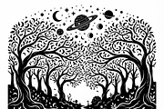 50 Mystical Galaxy Forest Silhouette, a Technology Illustration by Amazin_art (Thumbnail 20 of 26)