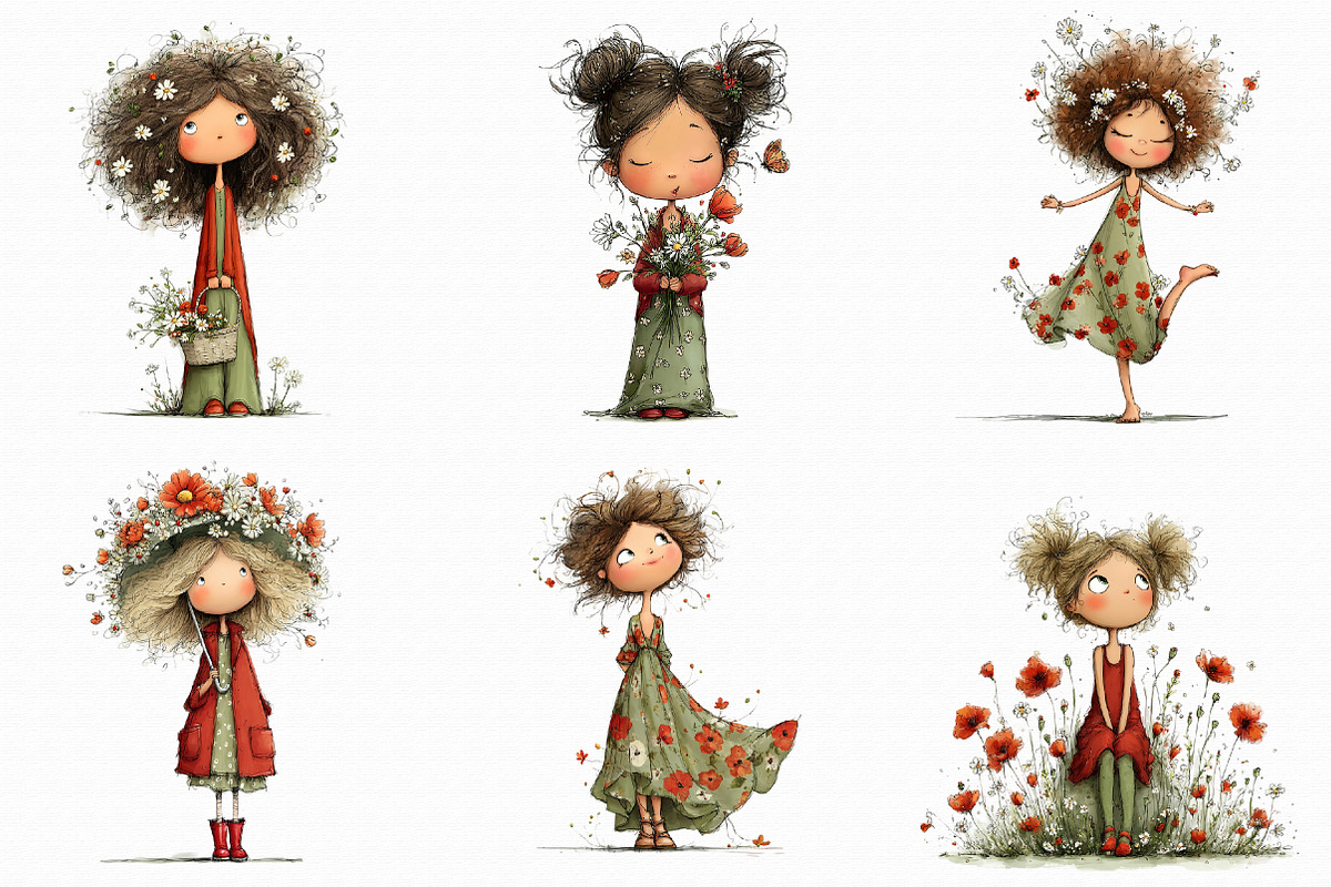 Whimsical Girls Floral Spring Clipar, an Illustration by Libby Wishes (Photo 2 of 8)