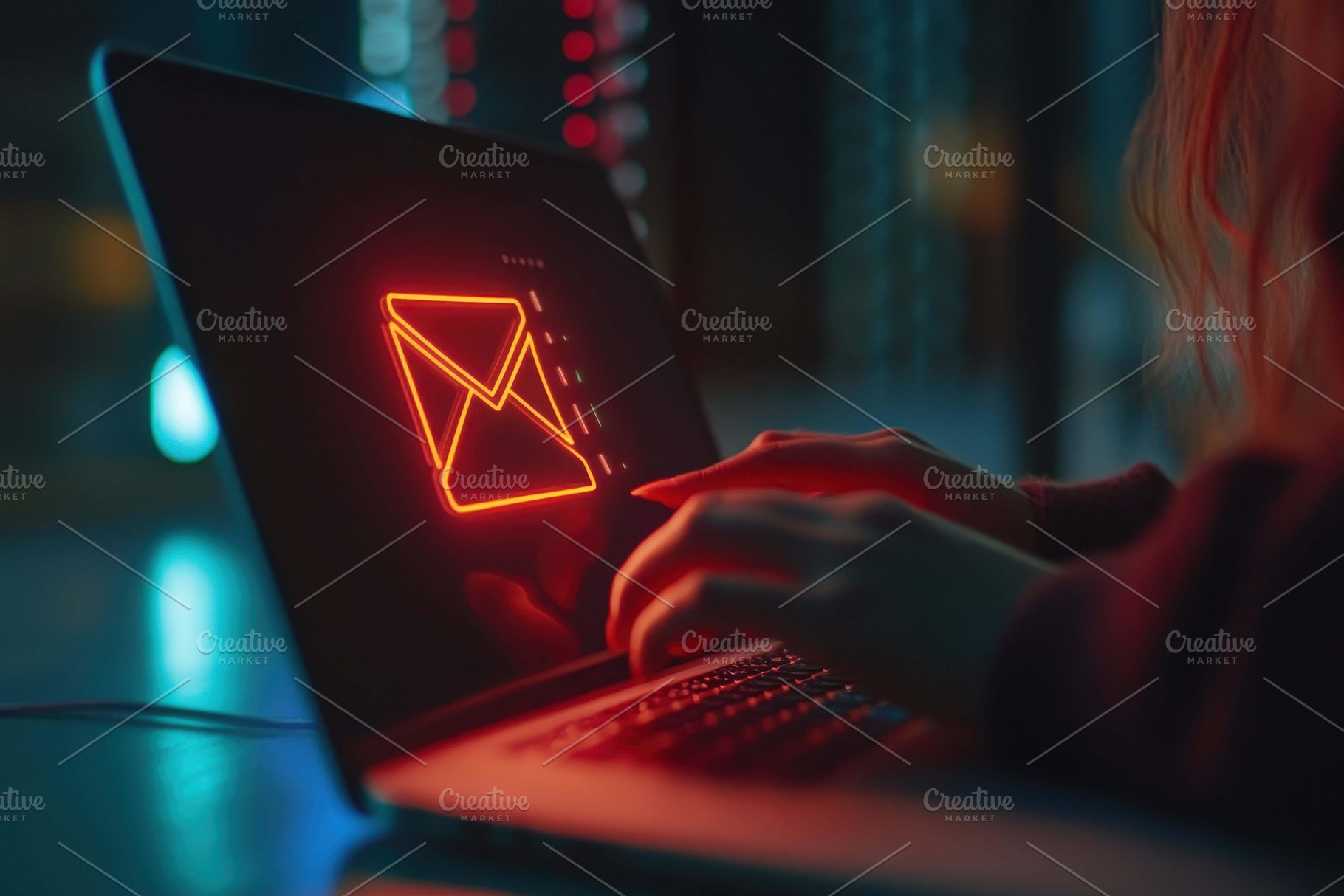Using a laptop with a glowing email, a Photo by Tanuart