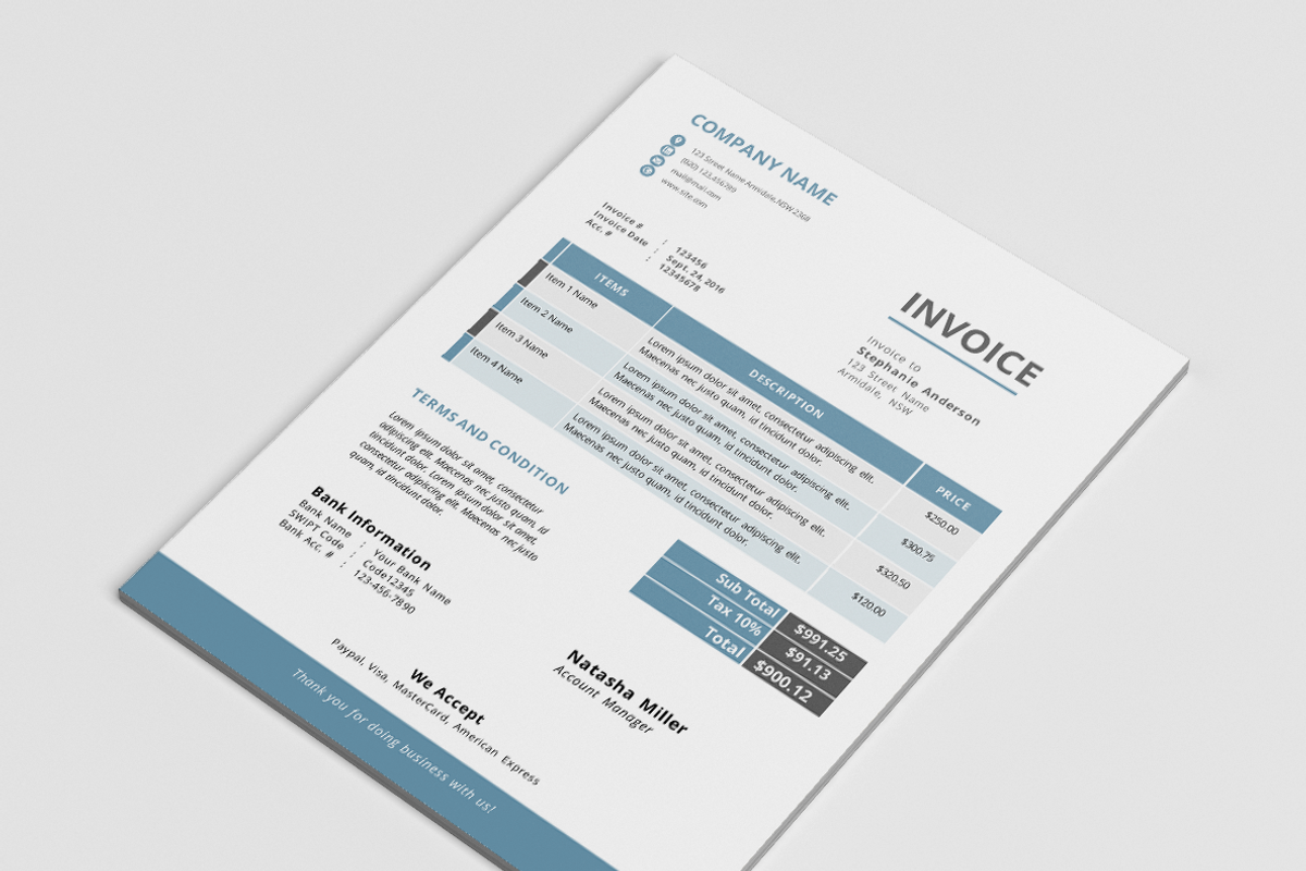 Clean docx Word corporate invoice, a Stationery Template by Inkpower (Photo 6 of 6)
