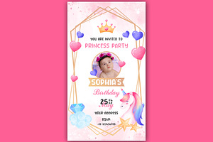 Unicorn Birthday Party Invitation, a Social Media Template by Kaushal Jangid