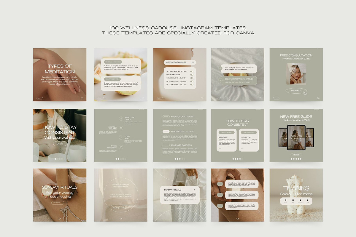 100 Wellness Carousel Templates, a Social Media Template by Instprofi | Studio Estimo (Photo 6 of 7)