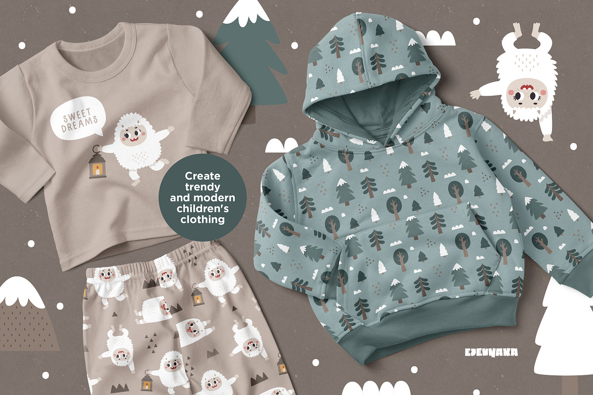 Christmas Yeti Clipart & Patterns, a Seasonal Illustration by Ejevyaka (Photo 5 of 11)