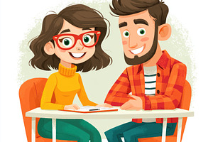 Couple discussing documents in friendly consultation illustratio, a Person Photo by José Manuel Gelpi