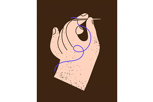 Hand holds the needle and thread and, an Object Illustration by undrey