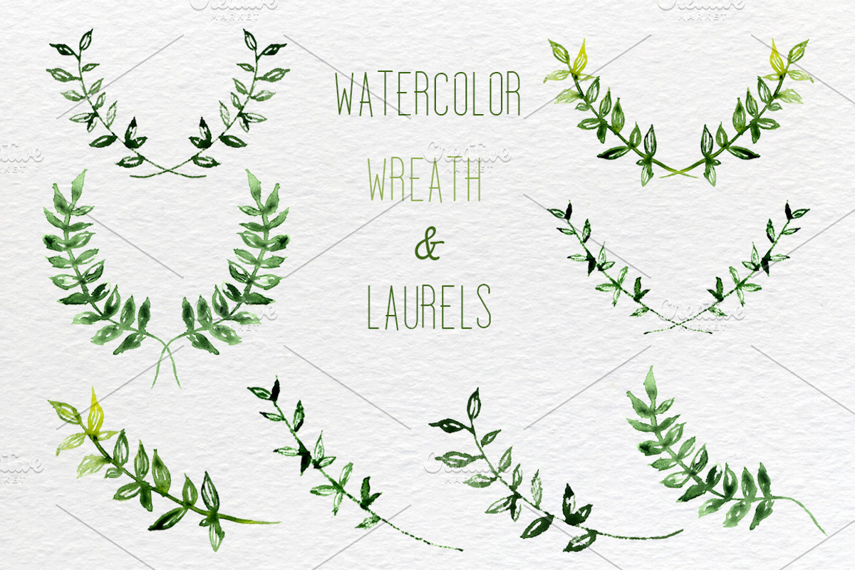 Watercolor set of wreath and laurels, an Illustration by SmartDesign