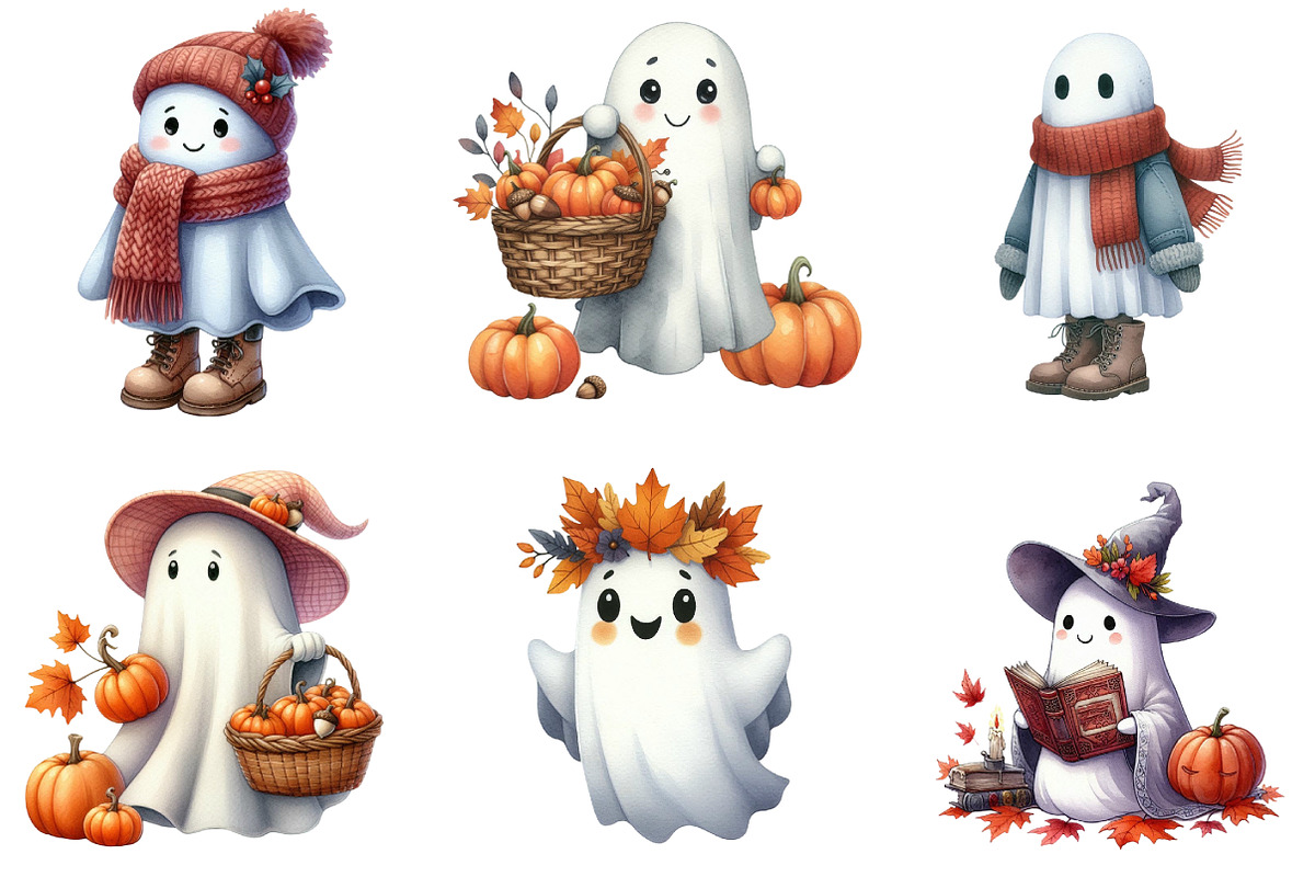 Ghost Fall Halloween Watercolor Clip, an Illustration by DreamArtGraphic (Photo 3 of 5)