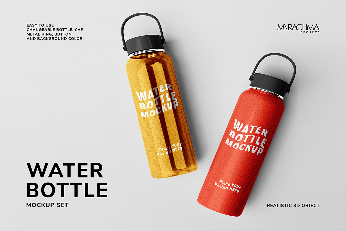 Water Bottle Mockup Set, a Packaging Mockup by Mirachma Project (Photo 1 of 10)
