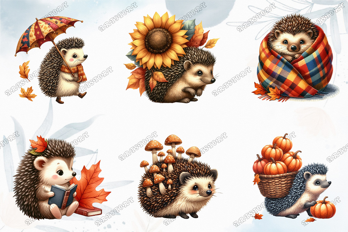 Autumn Hedgehog Clipart, an Illustration by designcity5 (Photo 3 of 5)