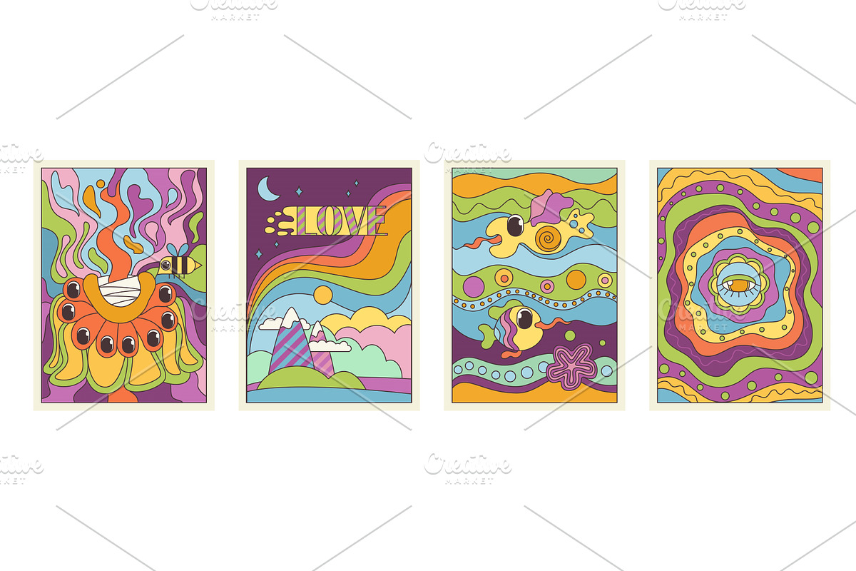 Groovy cartoon psychedelic wall art, an Object Illustration by Lemberg Vector