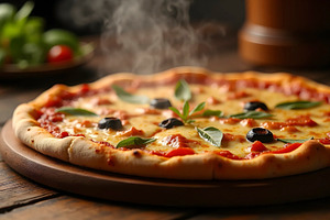 Delicious pizza fresh out of oven, a Photo by LOGOCREATIVE