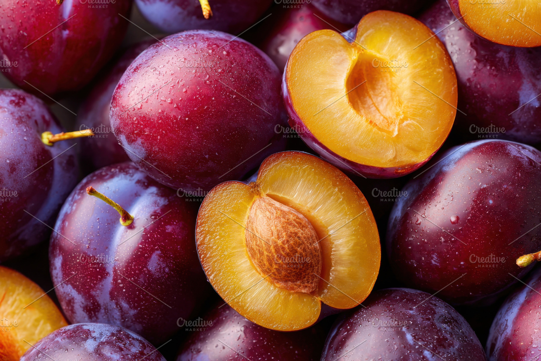 Fresh plum slices arranged beautifully, a Food & Drink Photo by AlyaAnd