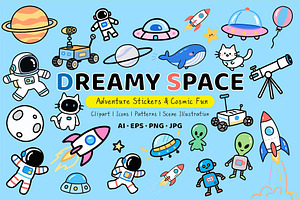 Cute Space Adventure Illustration, an Object Graphic by Housui Patterns