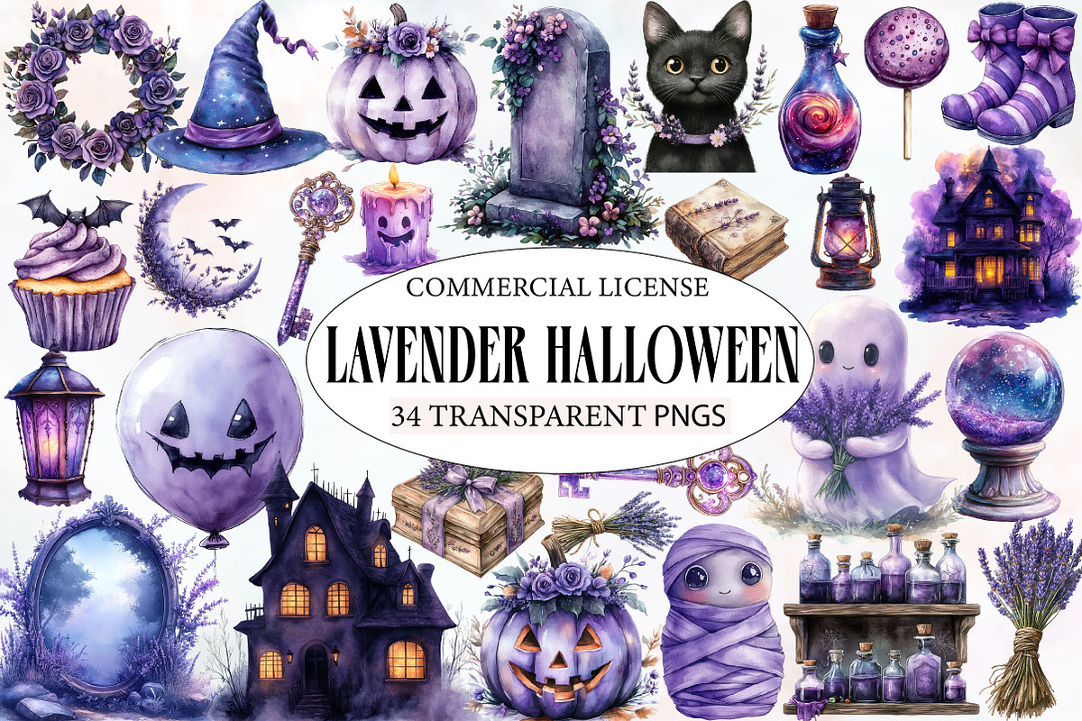 Watercolor Lavender Halloween, an Illustration by Designworld (Photo 1 of 5)