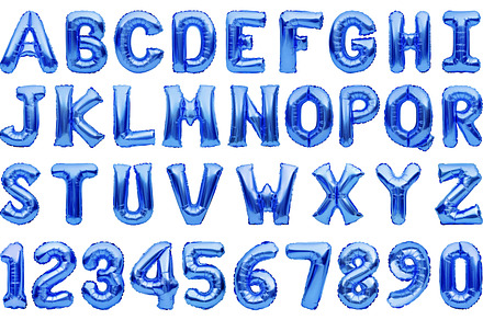 Blue balloons alphabet and numbers