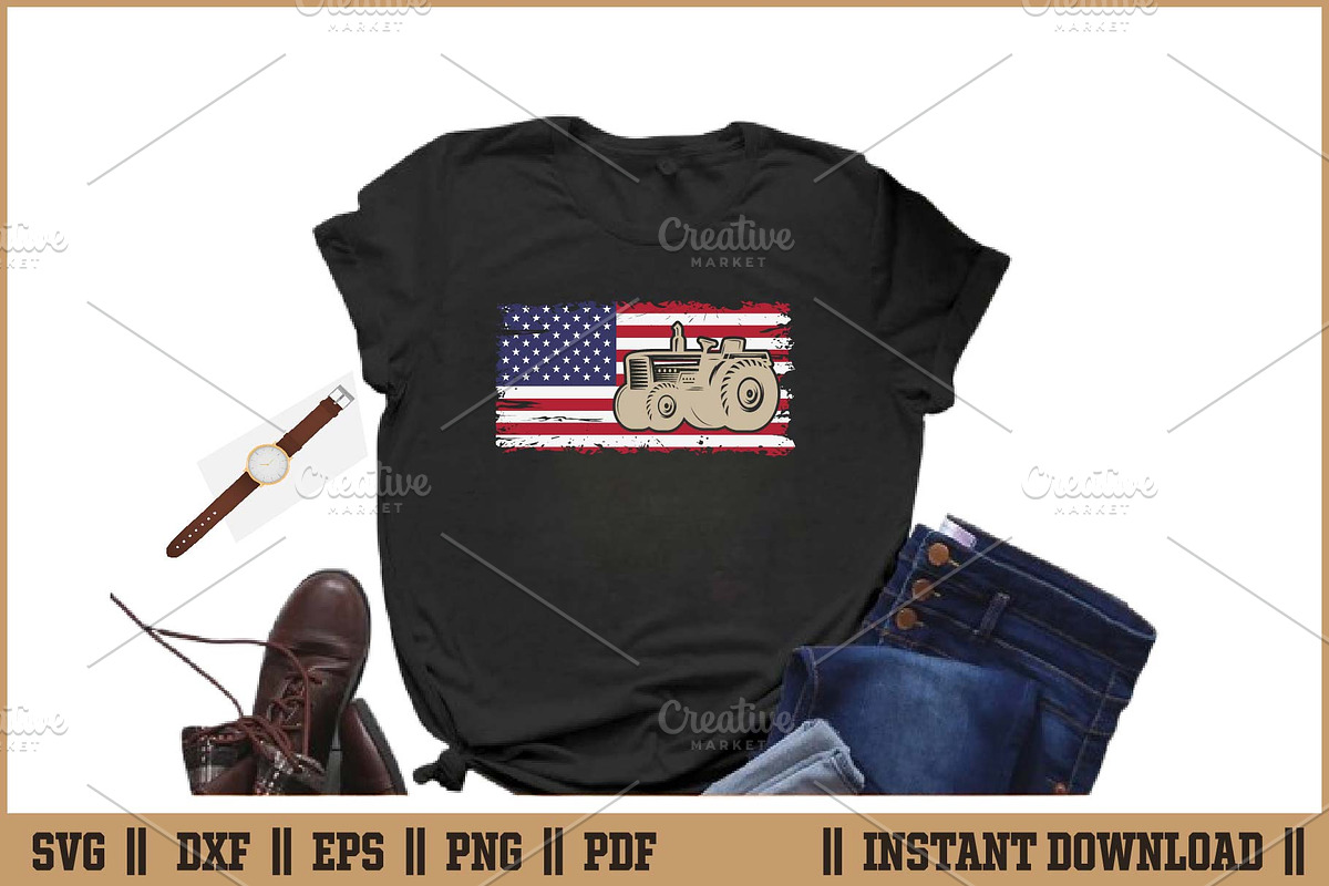 Farm Tractors USA Flag Farmer SVG, a Work Illustration by Handy Arts Studio (Photo 2 of 3)