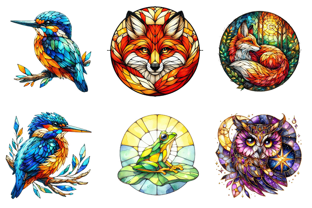 Stained Glass Forest Animals Clipart, a Seasonal Illustration by DreamArtGraphic (Photo 3 of 4)