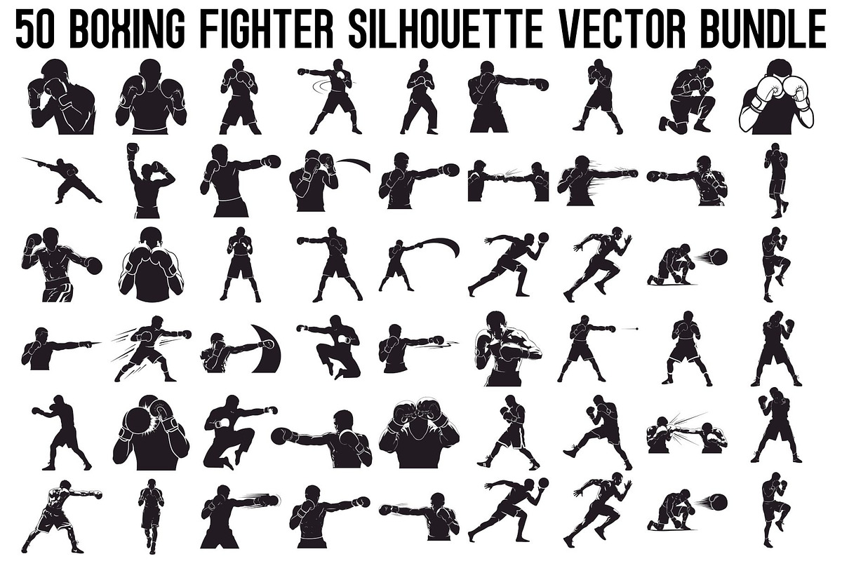 Boxing Fighter Silhouette Bundle, an Illustration by Designs_River (Photo 1 of 31)