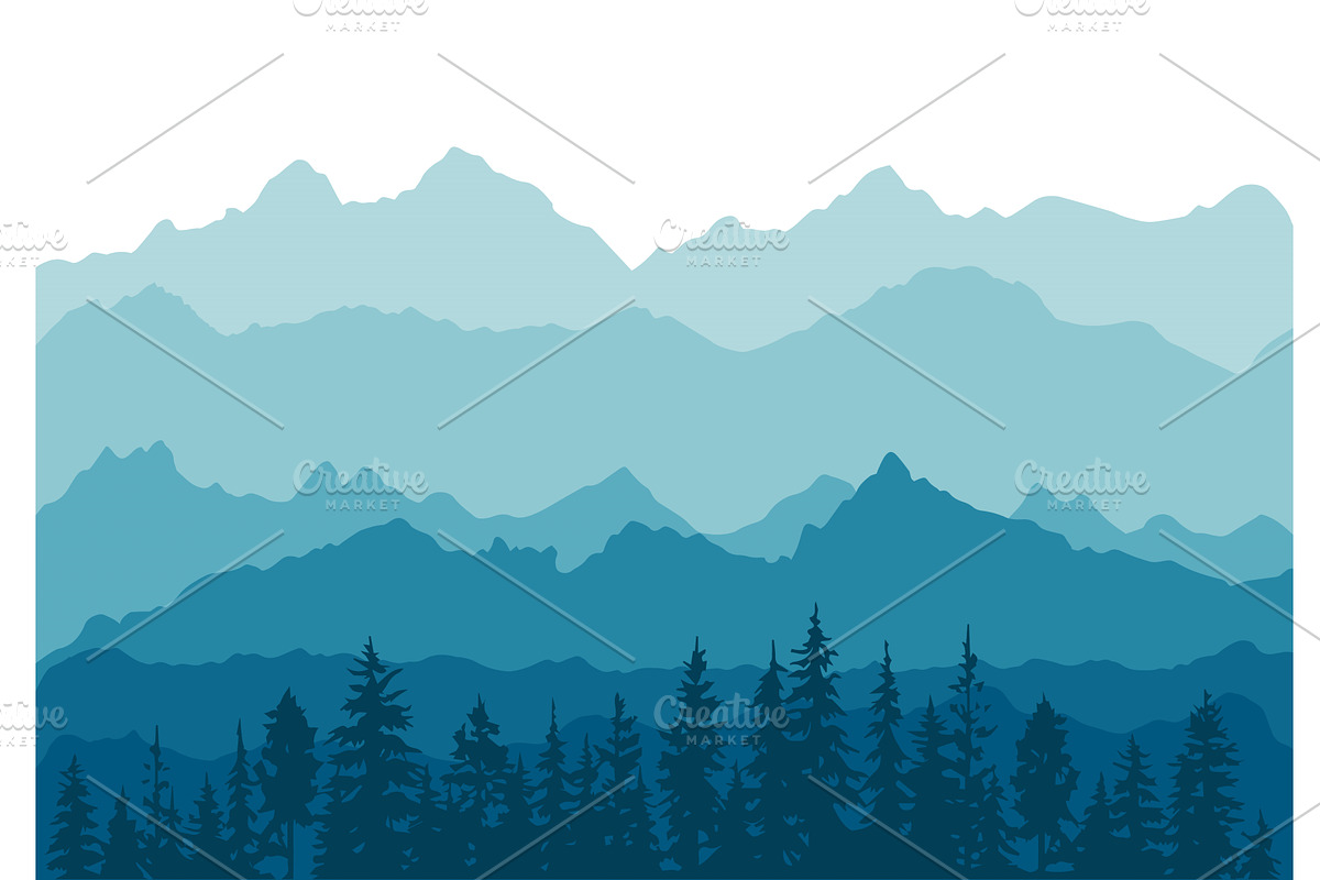Panorama of mountain trees. Hand, an Illustration by Nenahliadava Design
