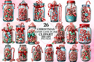 Christmas Candy Cane in Jar Clipart, a Seasonal Illustration by Craft Nest