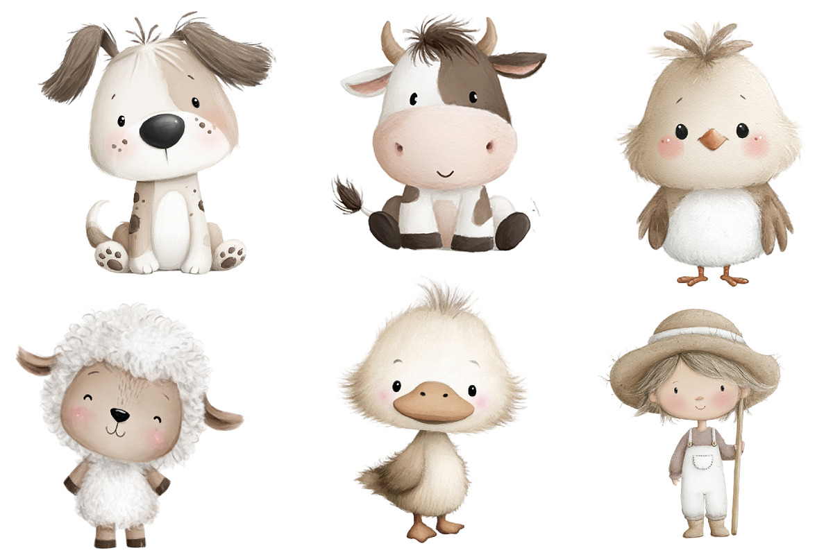 Watercolor Cute Farm Clipart, an Illustration by Designworld (Photo 5 of 6)