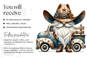 Watercolor Cowboy Gnome Clipart Set