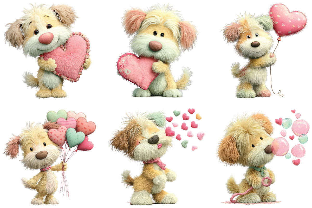 Whimsical Valentine Fluffy Dog PNG, an Illustration by CraftArtStudio (Photo 2 of 6)