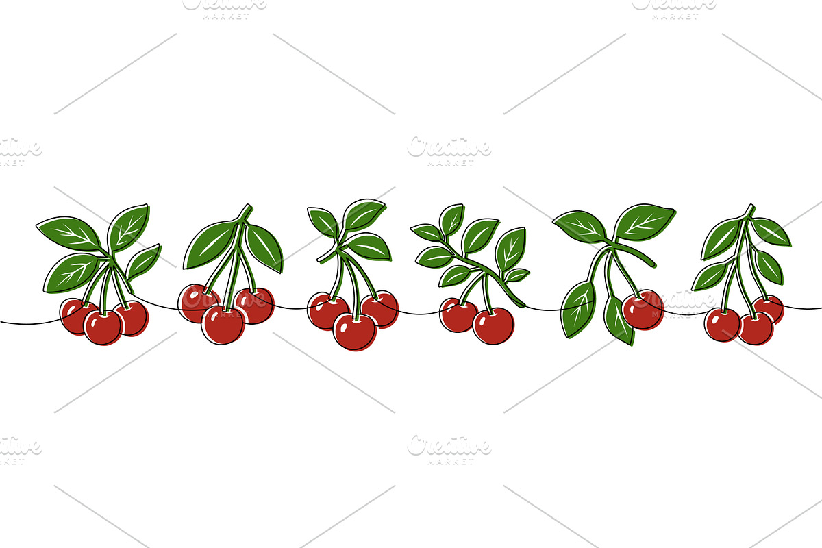 Colored cherry seamless illustration, a Food Illustration by GraphiShop