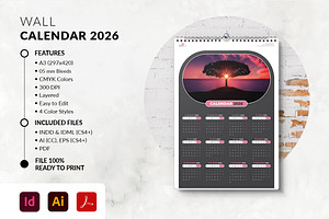 2026 Printable Wall Calendar, a Stationery Template by MstArtwork