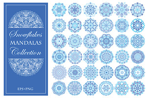 Blue Snowflake Mandalas Set