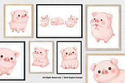 15 Bundle Watercolor Chubby Pig Pink, an Animal Illustration by Morspective (Thumbnail 4 of 8)