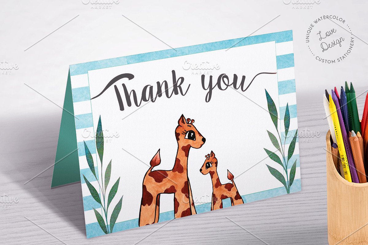 Watercolor Giraffe Baby Shower Set, an Invitation Template by Love Design (Photo 3 of 5)