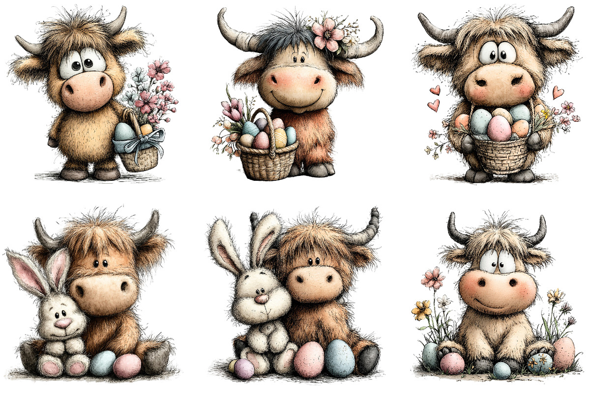 Whimsical Easter Highland Cow Clipar, an Illustration by Sublimation Artist (Photo 3 of 6)