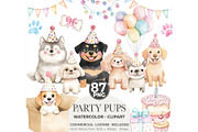 Party Pups Watercolor Clipart, an Illustration by CharmClipart (Thumbnail 1 of 8)