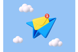 3D Paper Airplane with Envelope., a Finance Illustration by ModVector