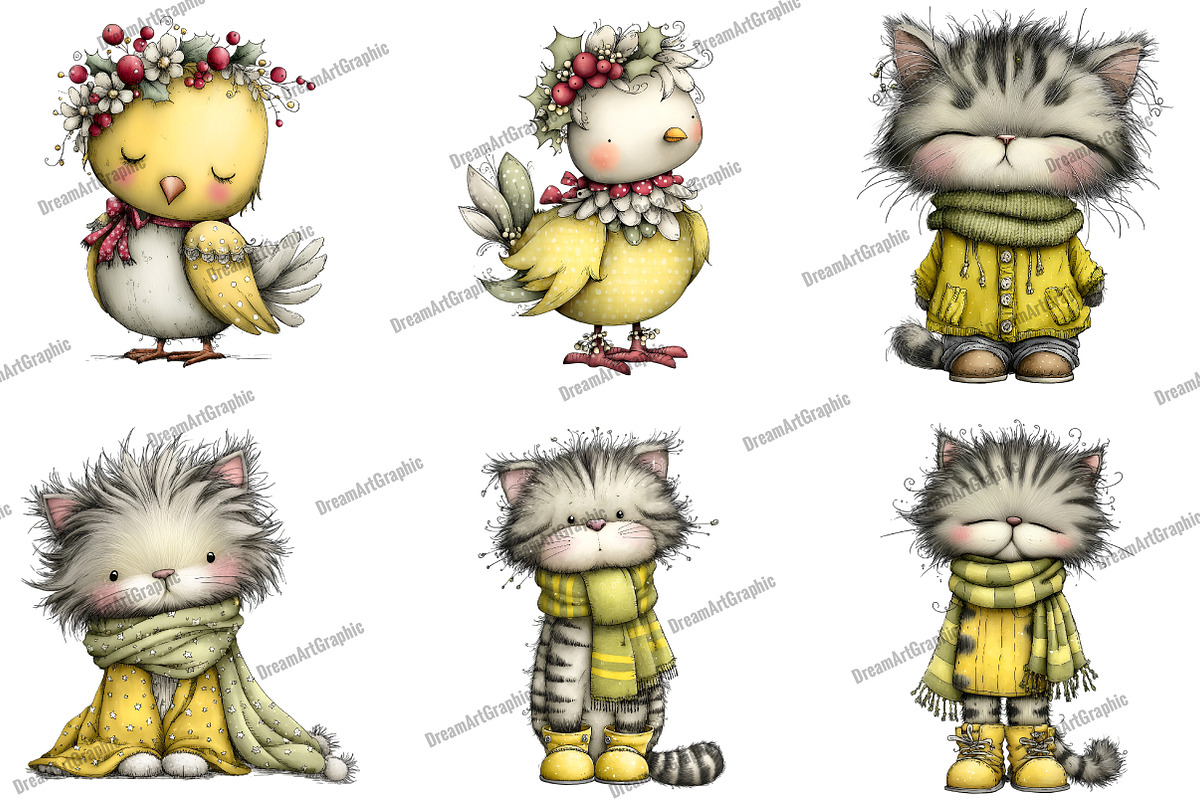 Whimsical Cats Clipart, an Illustration by DreamArtGraphic (Photo 3 of 4)