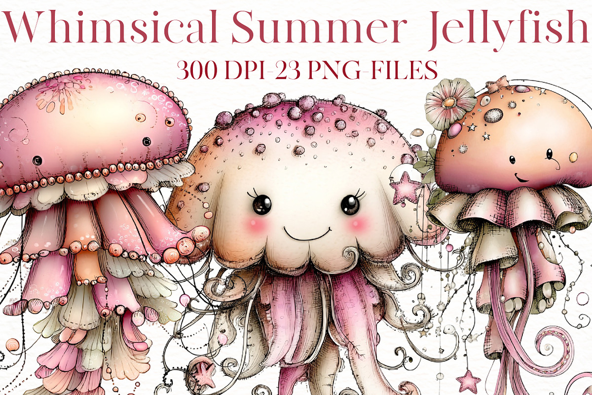 Whimsical summer jellyfish clipart, an Illustration by Designworld (Photo 1 of 8)