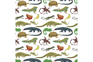 Reptiles Animals Vector Seamless Pattern.