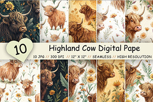Highland Cow Digital Paper Pack, a Pattern Graphic by FloridPrintables