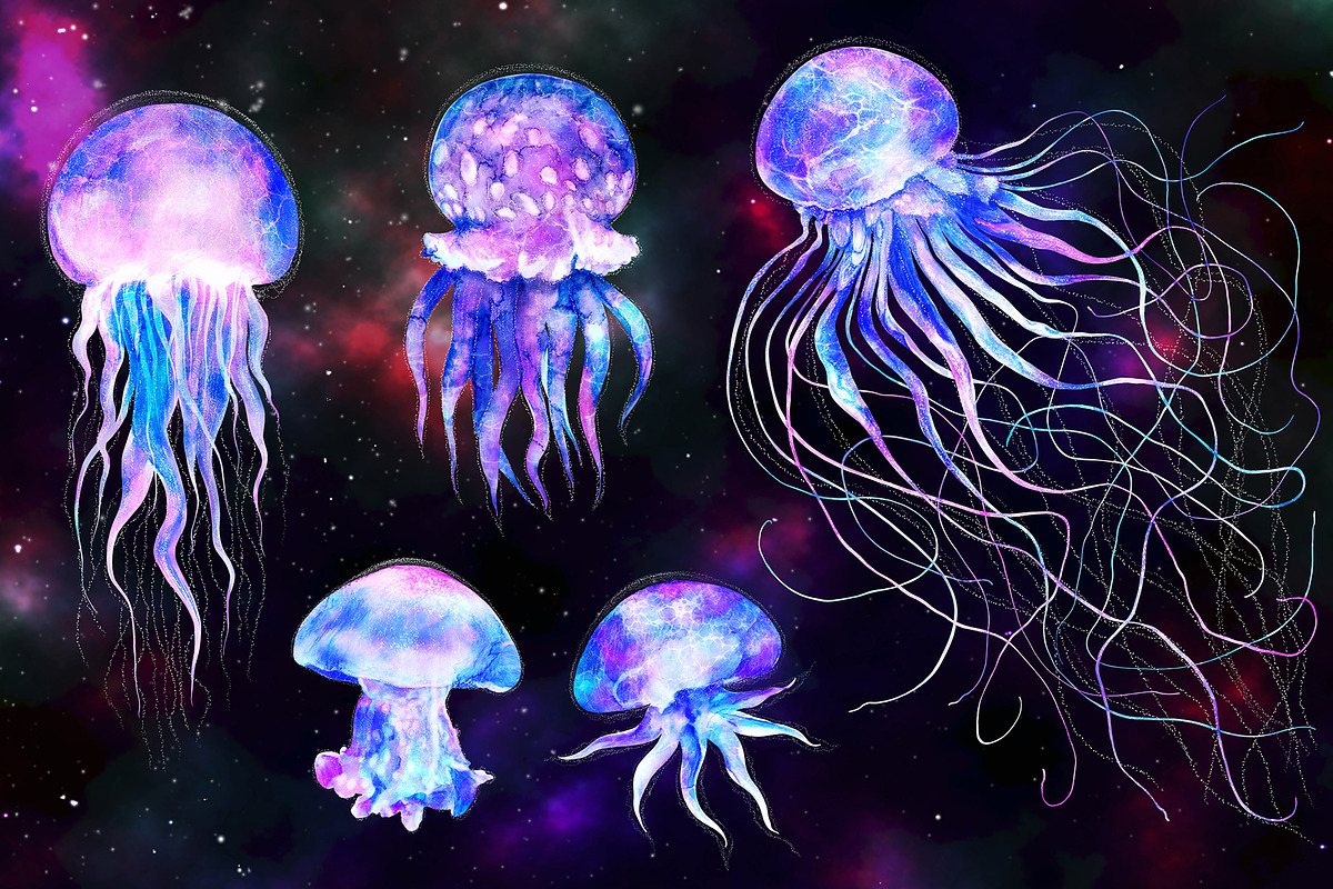 Jellyfish in the Galaxy Abstract set, a Texture Illustration by white angel arts (Photo 10 of 16)