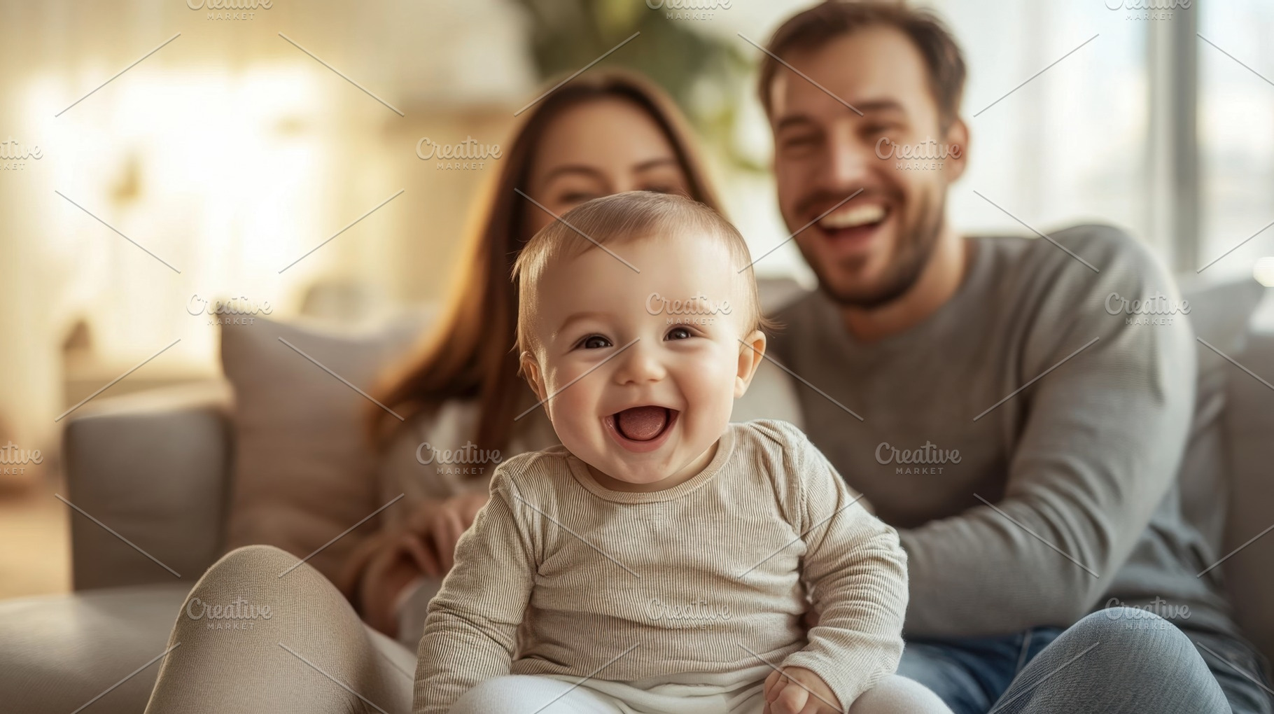 Joyful family time in living room, a Photo by Beautiful things