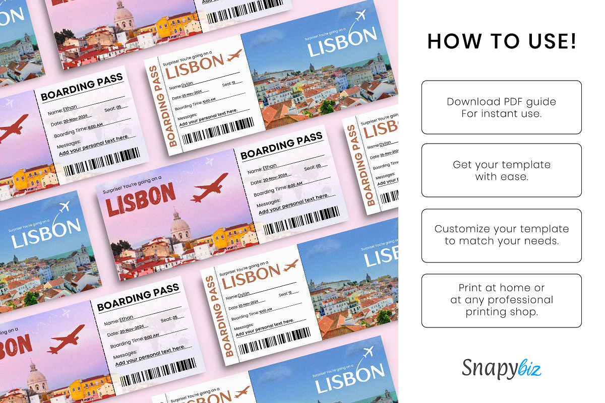 Lisbon Boarding Pass Template, a Card Template by Snapybiz (Photo 8 of 10)