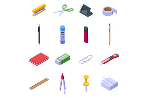 Isometric office school supplies, an Education Illustration by Valerie Bodnar