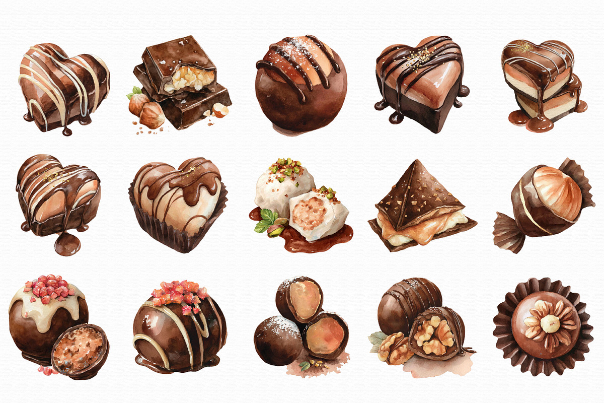 Watercolor Chocolate Candy Clipart, an Illustration by Libby Wishes (Photo 2 of 7)