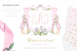 Pink Watercolor Crest Rabbit Girl