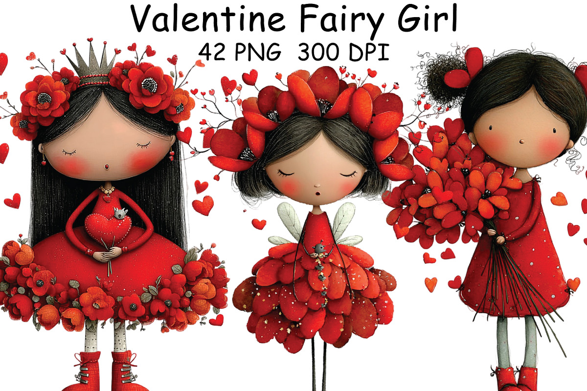 Whimsical Valentine Fairy Girl Clipa, an Illustration by CraftArtStudio (Photo 1 of 6)